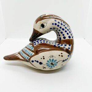 SOLD Vintage Large Tonala Duck Hand Painted Ceramic Pottery Mexico Folk Art Lake